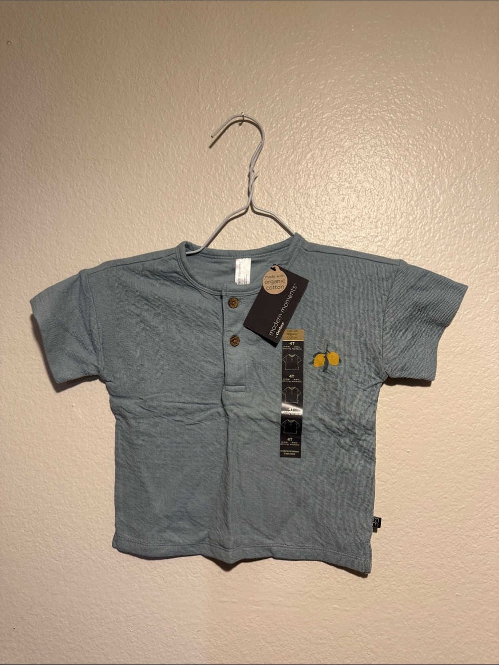 Organic Cotton Blue Kids Henley Shirt with Lemon Patch